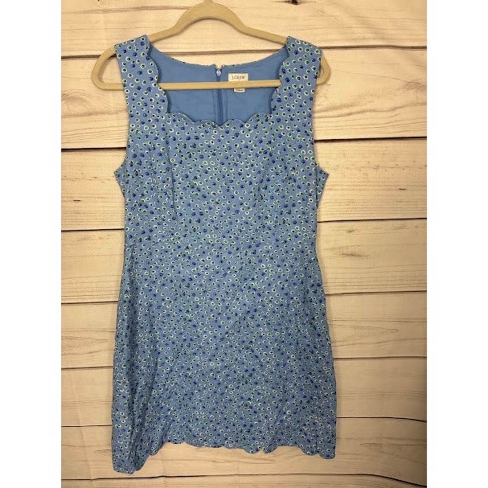 J.Crew‎ Blue Floral Scalloped Shift Dress Sleeveless Daisy Print Size 12